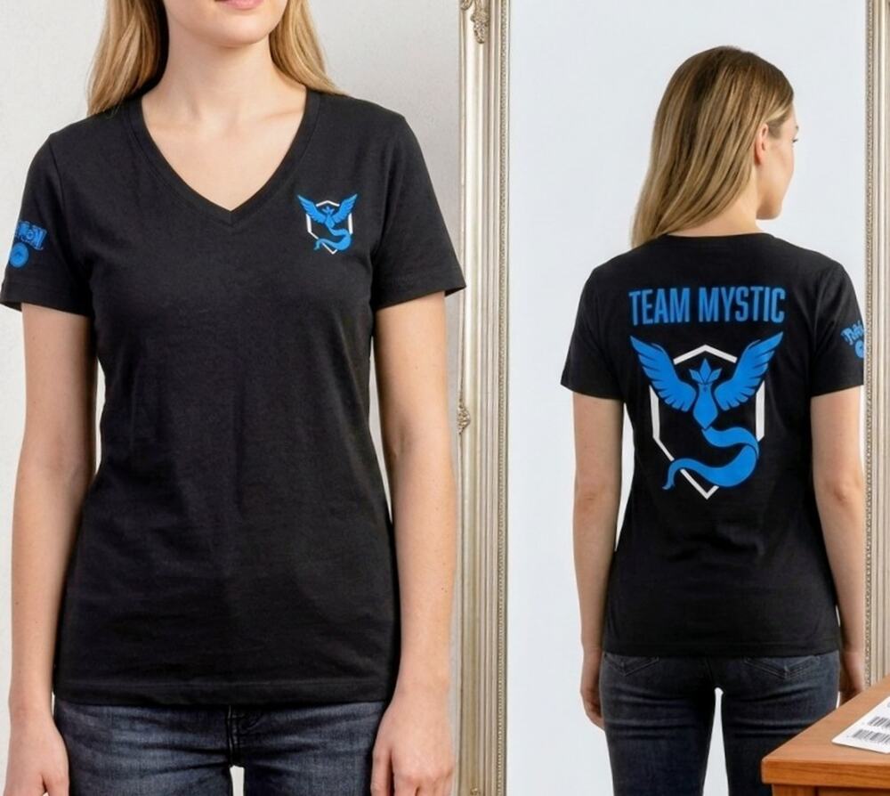 Pokémon Center Team Mystic Shirt Women L Articuno Pokémon GO V-Neck Blue Black